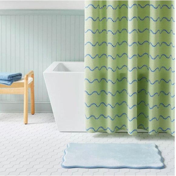 ROOM ESSENTIALS Green Shower Curtain & 12 Shower Hooks Bath Set 72X72 - Picture 1 of 7